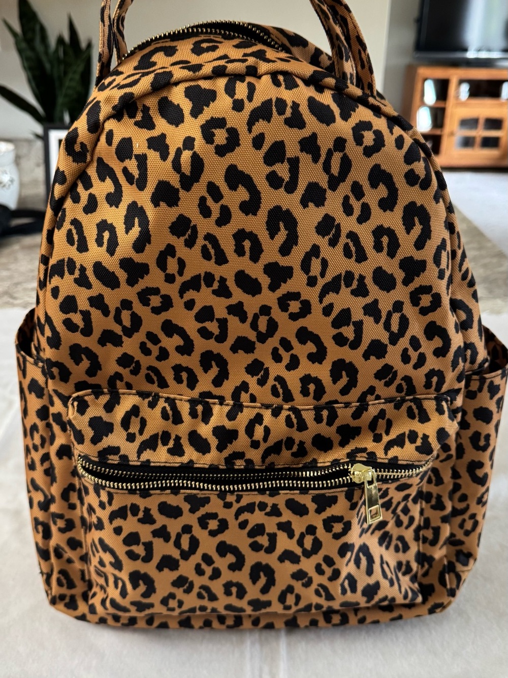Leopard Print Women's Backpack - Tan and Black